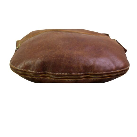 ROOMY Roots TAN BROWN GENUINE LEATHER ZIP TOP X-BODY SHOULDER BAG PURSE CLUTCH - Picture 10 of 15